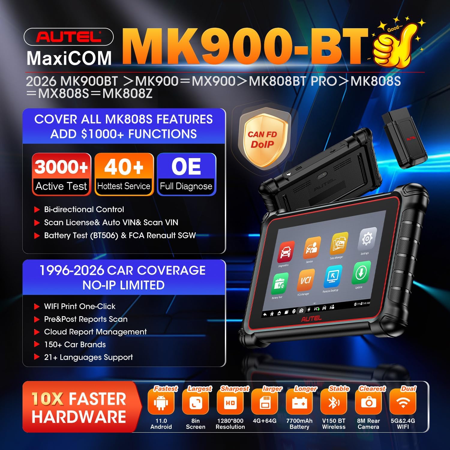 Autel Scanner MaxiCOM MK900BT Bidirectional Tool, 40+ Service, CAN-FD& DOIP - Image 2