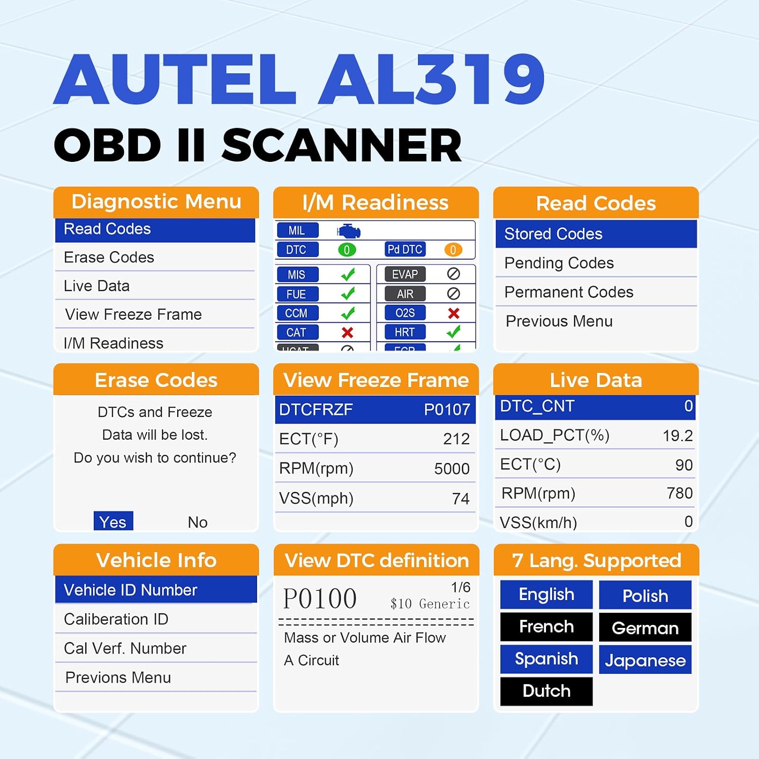 Autel AL319 Professional OBD2 Scanner, Enhanced Check Engine Code Reader - Image 2