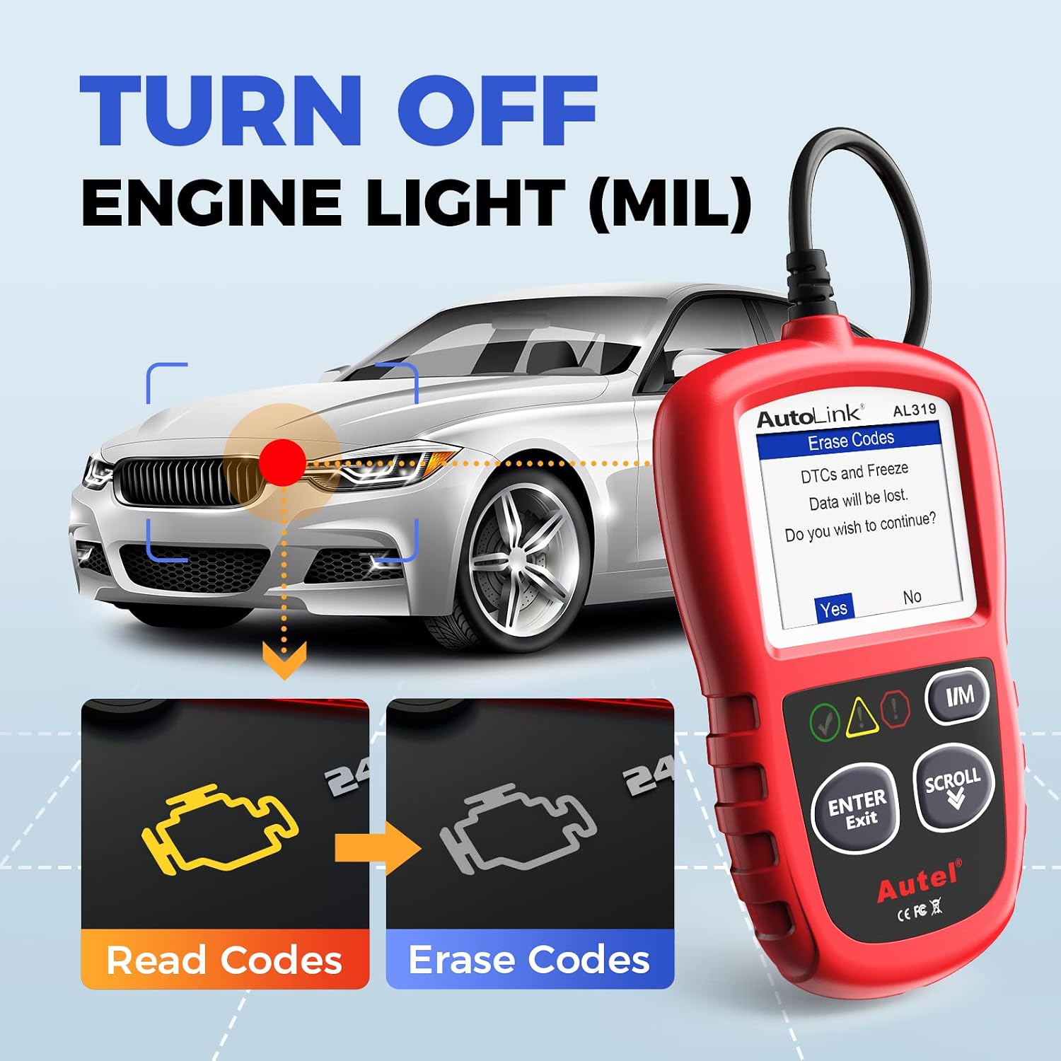 Autel AL319 Professional OBD2 Scanner, Enhanced Check Engine Code Reader - Image 3