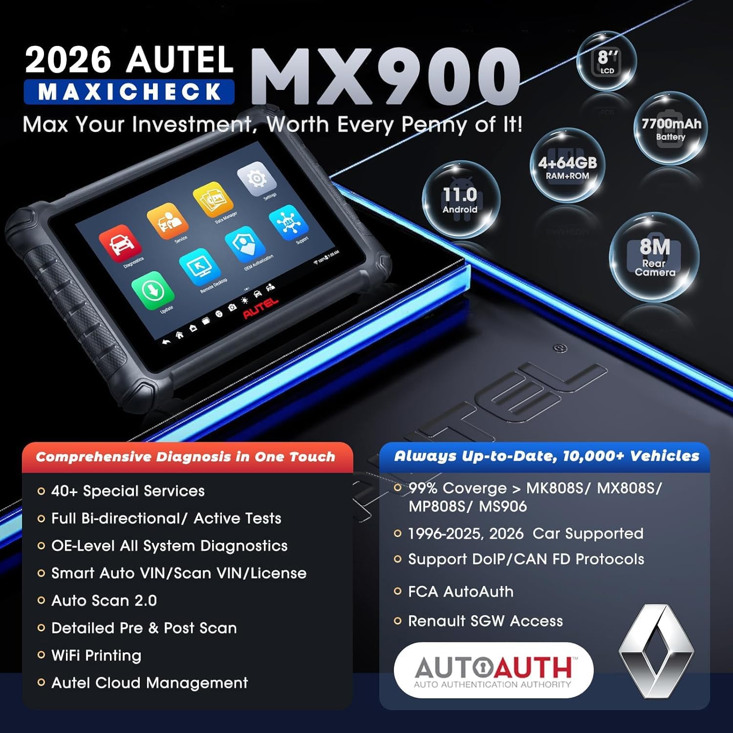 Autel Scanner MaxiCheck MX900, 2026 US Ver. of MK900 MK900BT, CAN FD & DoIP - Image 2